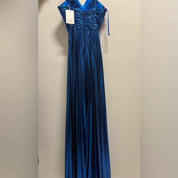 GB Social Pleated Metallic Split Neck Long Dress - Picture 5 of 5